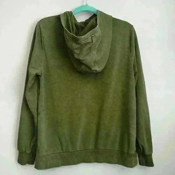 J Jason Wu Olive Green Black Lace Trim Distressed Hoodie Sweatshirt Size Small - Picture 8 of 9